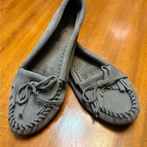 Minnetonka Blue-gray Suede Moccasins